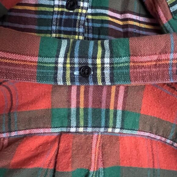 Vintage J Crew Oarsman Plaid Flannel Button Down Orange Green Small Fall Layer - Picture 4 of 5